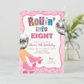 Pink Roller Skate Glitter Sequin Birthday Kaart (Staand voorkant)