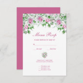 Pink Romantic Rose Menu Mariage RSVP (Devant / Derrière)