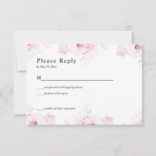 Pink Romantic Roses Elegant White RSVP Card (Devant)