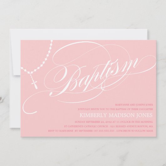 PINK ROSARY BEADS | BAPTISME-INVITATIE KAART (Voorkant)