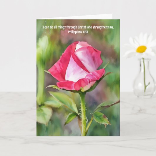 Pink Rose Art Bijbel Verse Kracht Kaart (Kleine Plant)