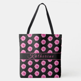Pink Rose Black Personalized Draagtas