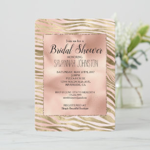 Pink Rose Blush Gold Zebra Animal Vrijgezellenfees Kaart