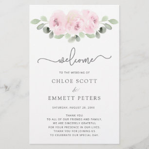 Pink Rose Botanical Mariage Ceremony Programme