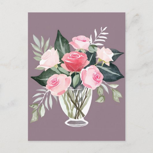 Pink Rose Bouquet | Floral Vrouwelijke Waterverf Briefkaart (Voorkant)