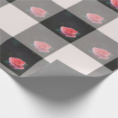 Pink rose checkered pattern cadeaupapier (Hoek)