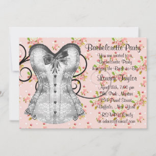 Pink Rose Corset Pink Black Bachelorette Party Kaart
