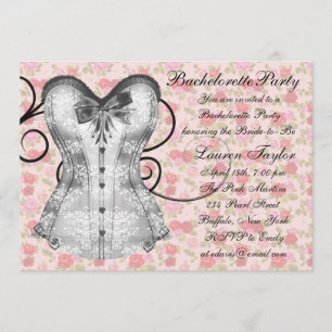 Pink Rose Corset Pink Black Bachelorette Party Kaart