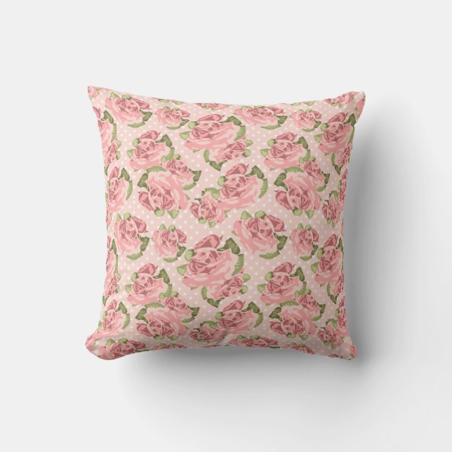 Pink Rose Country Chic Dot Pattern Sierkussen (Voorkant)