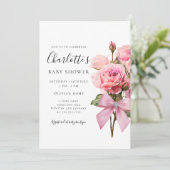 Pink Rose Diamond Bow Girl Baby Shower Invitation (Debout devant)