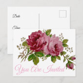 Pink Rose Elegance Invitation Carte postale (Devant / Derrière)