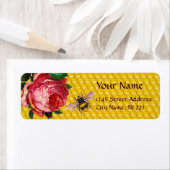 PINK ROSE EN HONEY BEE, BEEKEEPER ETIKET (Insitu)