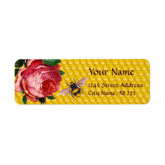 PINK ROSE EN HONEY BEE, BEEKEEPER ETIKET (Voorkant)