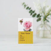 PINK ROSE EN HONEY BEEKEEPER MONOGRAM VISITEKAARTJE (Staand voorkant)