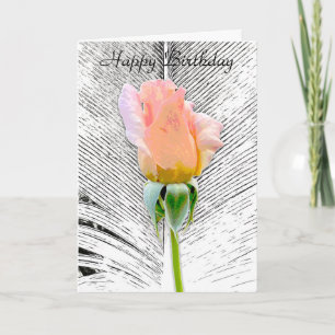 PINK ROSE FEATHER HAPPY BIRTHDAY WENSKAART KAART