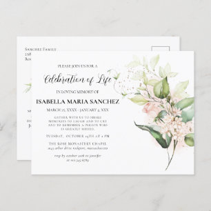 Pink Rose Floral Celebration of Life Invitation Briefkaart