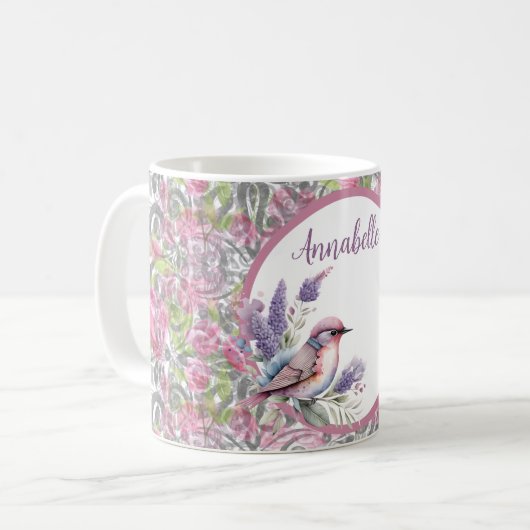 Pink Rose Floral Scroll Café Mug (Devant gauche)