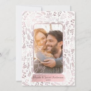 Pink Rose Gold Botanical Modern Glam Holiday Photo Feestdagenkaart