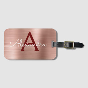 Pink Rose Gold Bourgogne Metallic Monogram Naam Bagagelabel