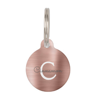 Pink Rose Gold Folie Metallic Monogram Naam Huisdierpenning