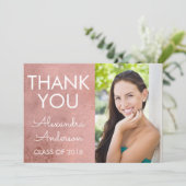 Pink Rose Gold Girly Afstuderen Dank u Aankondiging (Staand voorkant)