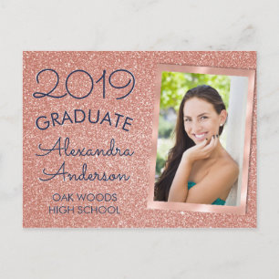 Pink Rose Gold Glitter Afstuderen aangekondigd Aankondigingskaart