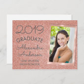 Pink Rose Gold Glitter Afstuderen aangekondigd Aankondigingskaart (Voorkant / Achterkant)