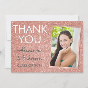 Pink Rose Gold Glitter Afstuderen Dank u Bedankkaart