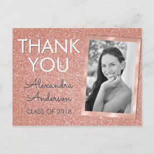 Pink Rose Gold Glitter Afstuderen Dank u Briefkaart