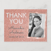 Pink Rose Gold Glitter Afstuderen Dank u Briefkaart (Voorkant)