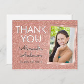 Pink Rose Gold Glitter Afstuderen Dank u Briefkaart (Voorkant / Achterkant)