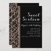 Pink Rose Gold Glitter & Black Glam Verjaardagsfee Kaart (Voorkant / Achterkant)