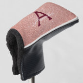 Pink Rose Gold Glitter Bourgogne Sparkle Monogram Golfheadcover (3/4 voorkant)