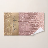 Pink Rose Gold Glitter Drips Gold Stripes Naam Handdoek (Handdoek)