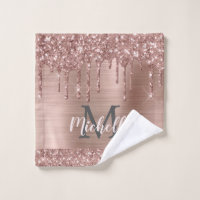Pink Rose Gold Glitter Drips Monogram Vrouwelijk