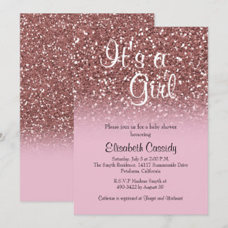 Pink Rose Gold Glitter Sprinkle Baby shower Uitnod Kaart