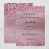 Pink Rose Gold Glitzy Glitter Birthday Kaart (Voorkant / Achterkant)