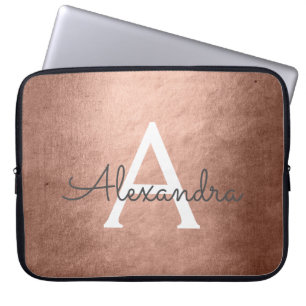 Pink Rose Gold Metallic Folie Monogrammed Laptop Sleeve