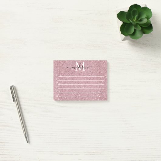 Pink Rose Gold Monogram Script Glitter Sparkle Post-it® Notes (Kantoor)
