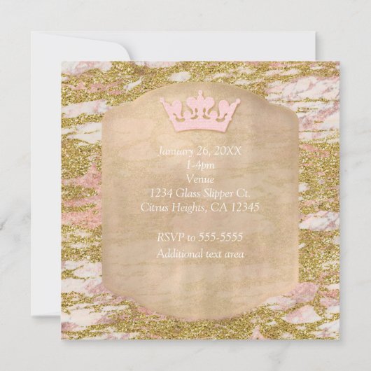 Pink Rose Gold Princess SWEET 16 Uitnodiging (Achterkant)