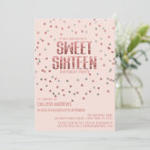 Pink Rose Gold Silver Glitter Confetti Sweet 16 Kaart (Staand voorkant)