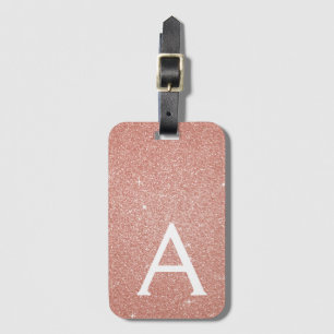 Pink Rose Gold Sparkle Glitter Monogram Name Bagagelabel