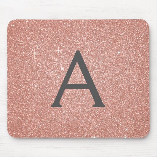 Pink Rose Gold Sparkle Glitter Monogram Name Muismat (Voorkant)