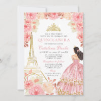 Pink Rose Gold Tiara Paris Quinceañera Uitnodiging