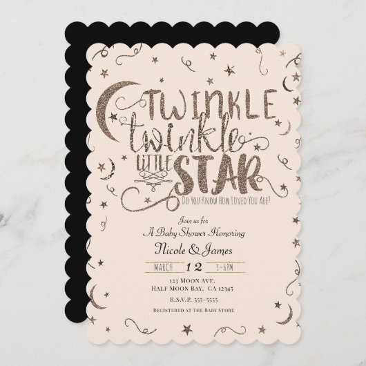 Pink Rose Gold Twinkle Little Star Baby shower Kaart (Voorkant / Achterkant)