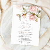 Pink Rose & Greenery Leaves Dedication Invitation