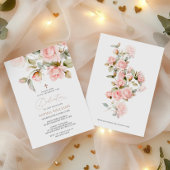 Pink Rose & Greenery Leaves Dedication Invitation
