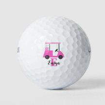 Pink Rose Lady Golf Cart Monogram Name Golf Balls 
