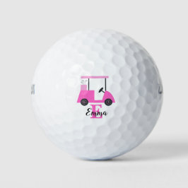 Pink Rose Lady Golf Cart Monogram Name Golf Balls  Golfballen