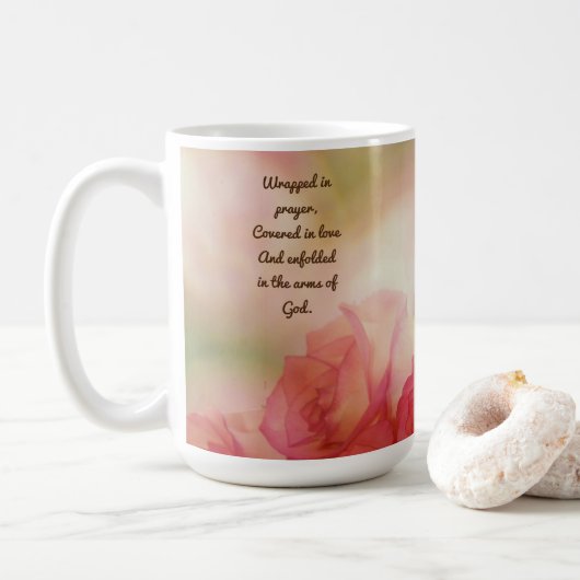 Pink Rose Mok: Verpakt in gebed en liefde Koffiemok (Met donut)